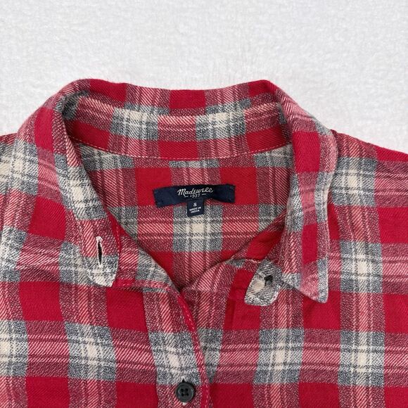 Madewell Flannel Shirt Women’s Size Small Red Plaid Button Front Top Long Sleeve - Picture 5 of 10